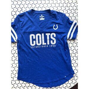 Womens Fanatics Colts Blue V-Neck Tee With Rhinestone "COLTS" Design L